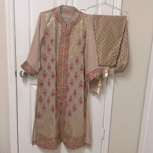 New Pakistani Indian party wear designer shalwar kameez in beige color #477